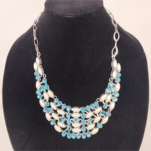 Vintage Artisan Blue Stone‎ Necklace Sterling Statement Necklace Coastal Vibe